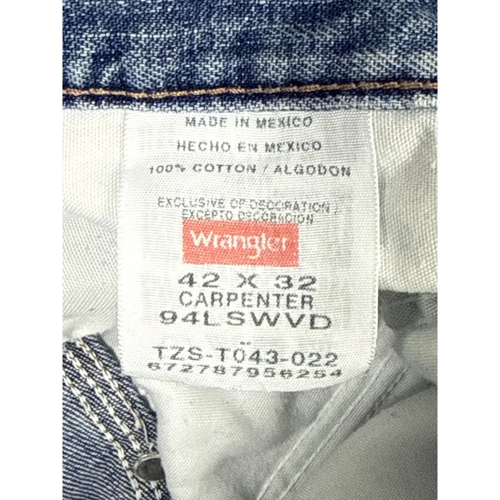 Wrangler Mens 42x32 Blue Carpenter Jeans Distressed Workwear Denim Faded